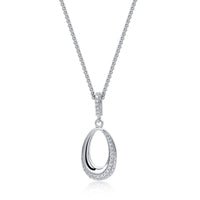 partially stoneset cubic zirconia teardrop outline pendant necklace with stoneset bale in sterling silver