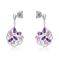 cubic zirconia, amethyst and rose quartz pendant drop earrings in sterling silver