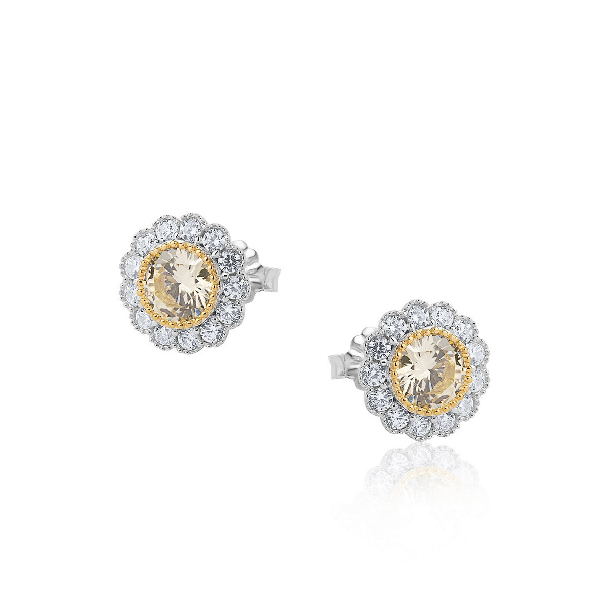 real effect flower shape earrings  with yellow centre stone