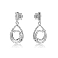 real effect partially stoneset cubic zirconia teardrop outline drop earrings in sterling silver