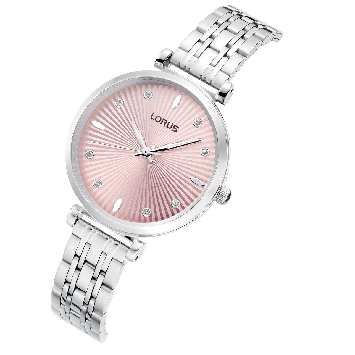 lorus quartz ladies stainless steel pink dial bracelet watch