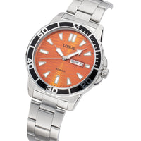 lorus quartz gents stainless steel orange dial bracelet watch