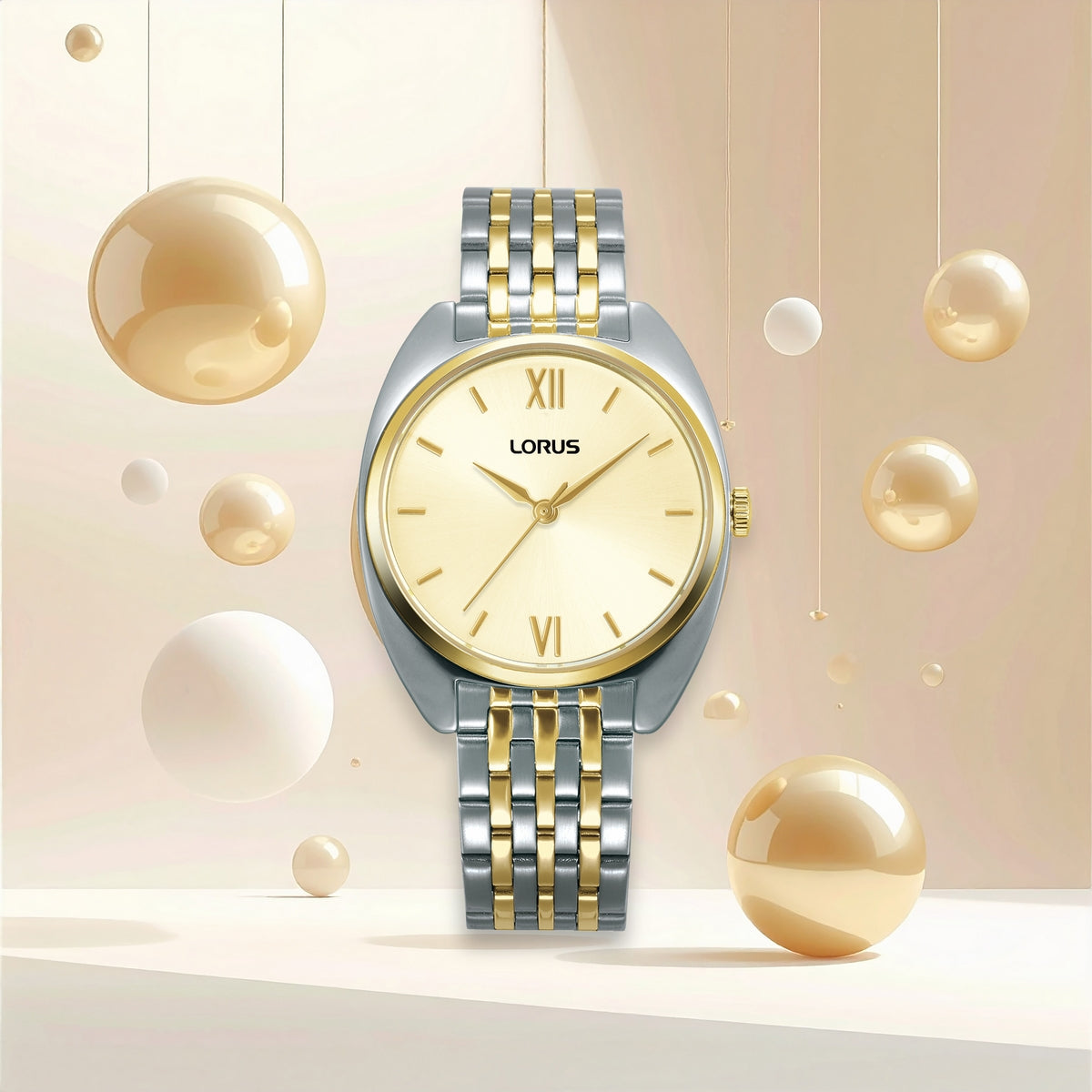 lorus quartz ladies two tone champagne dial bracelet watch