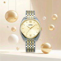 lorus quartz ladies two tone champagne dial bracelet watch