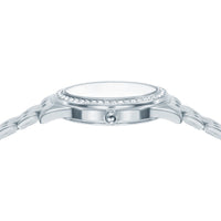 lorus quartz ladies stainless steel stone set black dial bracelet watch