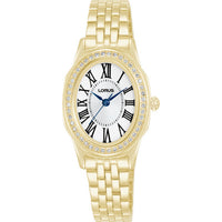 lorus quartz ladies gold plated stone set white dial bracelet watch