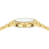 lorus quartz ladies gold plated stone set white dial bracelet watch