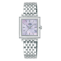lorus quartz ladies stainless steel pink mop dial bracelet watch