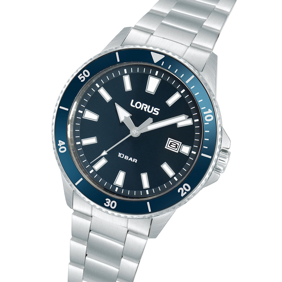 lorus quartz gents stainless steel blue dial bracelet watch