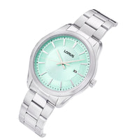 lorus quartz gents stainless steel teal dial bracelet watch