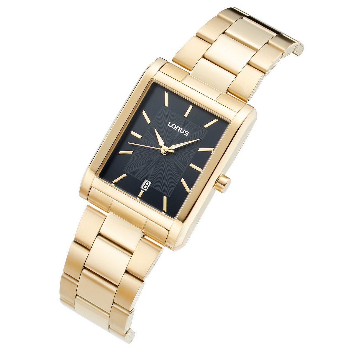 lorus quartz gents gold plated black dial bracelet watch