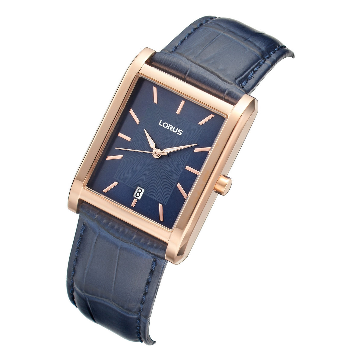 lorus quartz gents rose gold plated blue dial strap watch