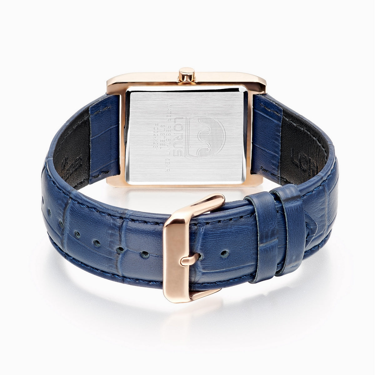 lorus quartz gents rose gold plated blue dial strap watch