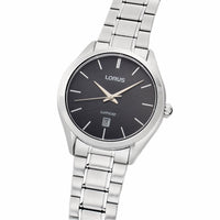 lorus quartz gents stainless steel black dial bracelet watch