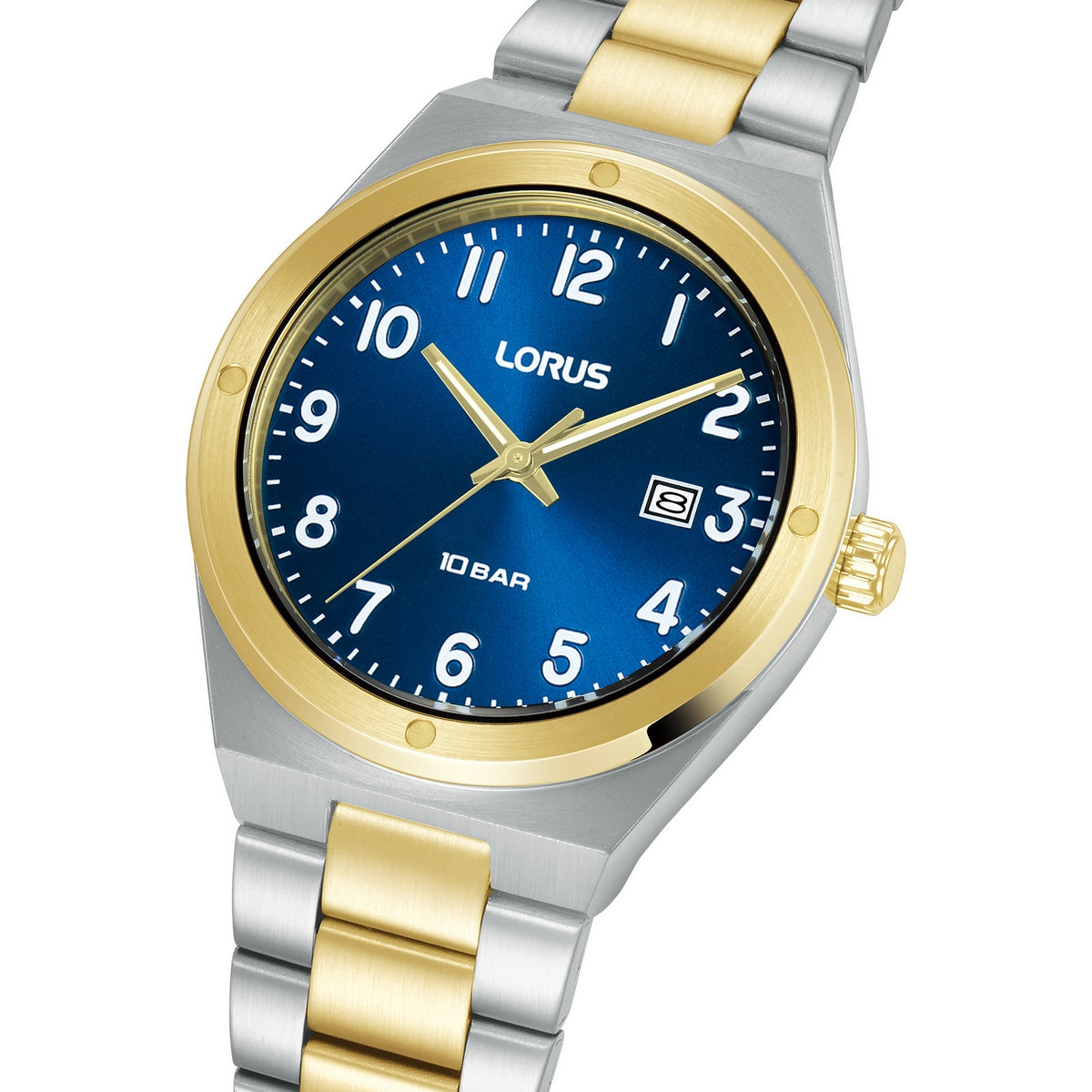 lorus quartz gents two tone blue dial bracelet watch