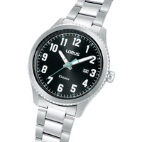 lorus quartz gents stainless steel black dial bracelet watch