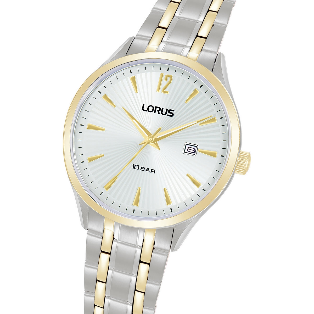 lorus quartz gents two tone white dial bracelet watch