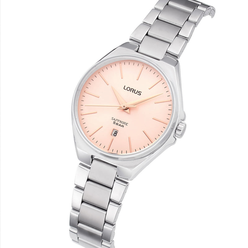 lorus quartz ladies stainless steel pink dial bracelet watch