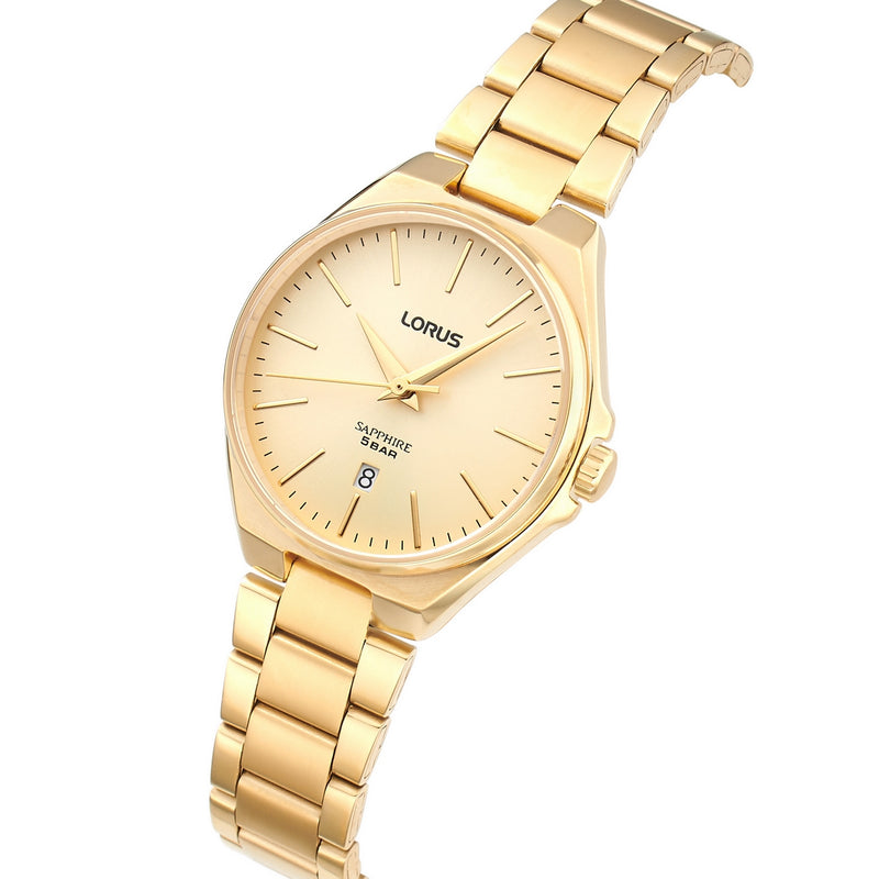 lorus quartz ladies gold plated champagne dial bracelet watch