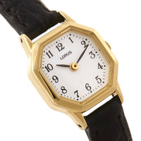 lorus quartz ladies gold plated white dial strap watch