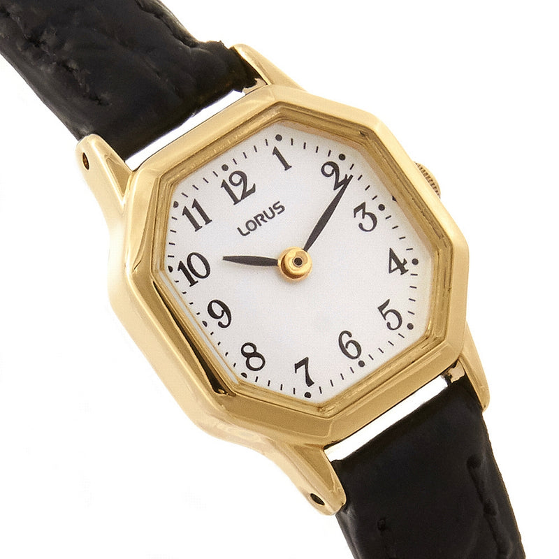 lorus quartz ladies gold plated white dial strap watch
