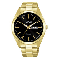 lorus quartz gents gold plated black dial bracelet watch