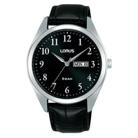 lorus quartz gents stainless steel black dial strap watch