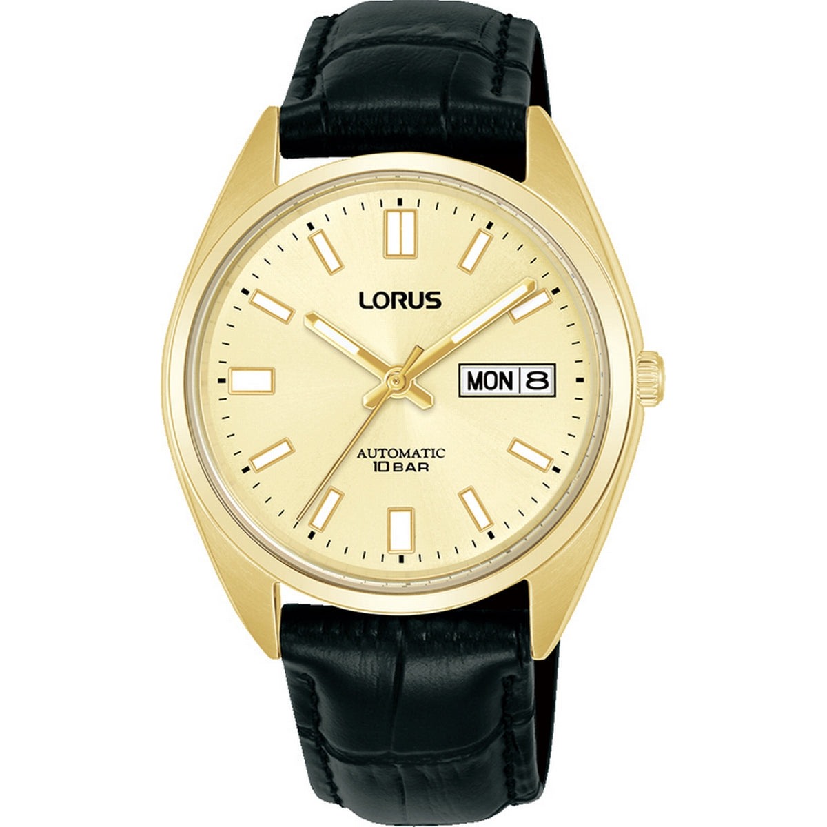 lorus automatic gents gold plated champagne dial strap watch