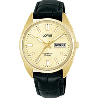 lorus automatic gents gold plated champagne dial strap watch
