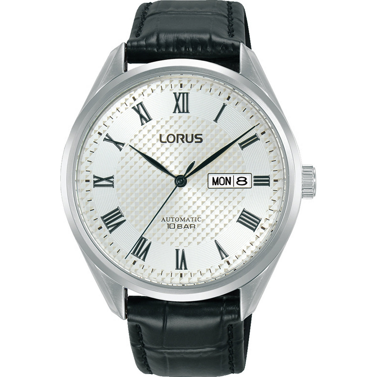 lorus automatic gents stainless steel white dial strap watch