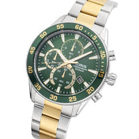 lorus chronograph gents two tone stainless steel green dial brcelet watch