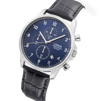 lorus chronograph gents  stainless steel blue dial strap watch