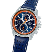 lorus quartz chronograph gents stainless steel blue dial strap watch