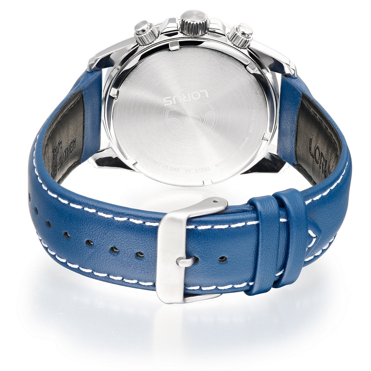 lorus quartz chronograph gents stainless steel blue dial strap watch