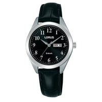 lorus quartz ladies stainless steel black dial strap watch