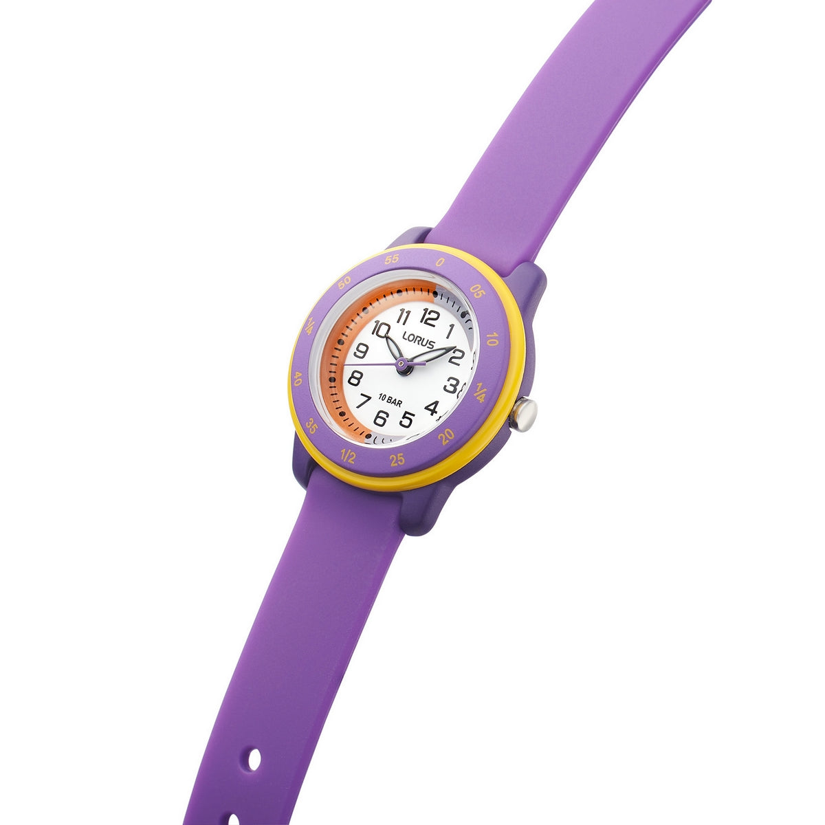 lorus quartz time teacher kids white dial purple silicone strap watch