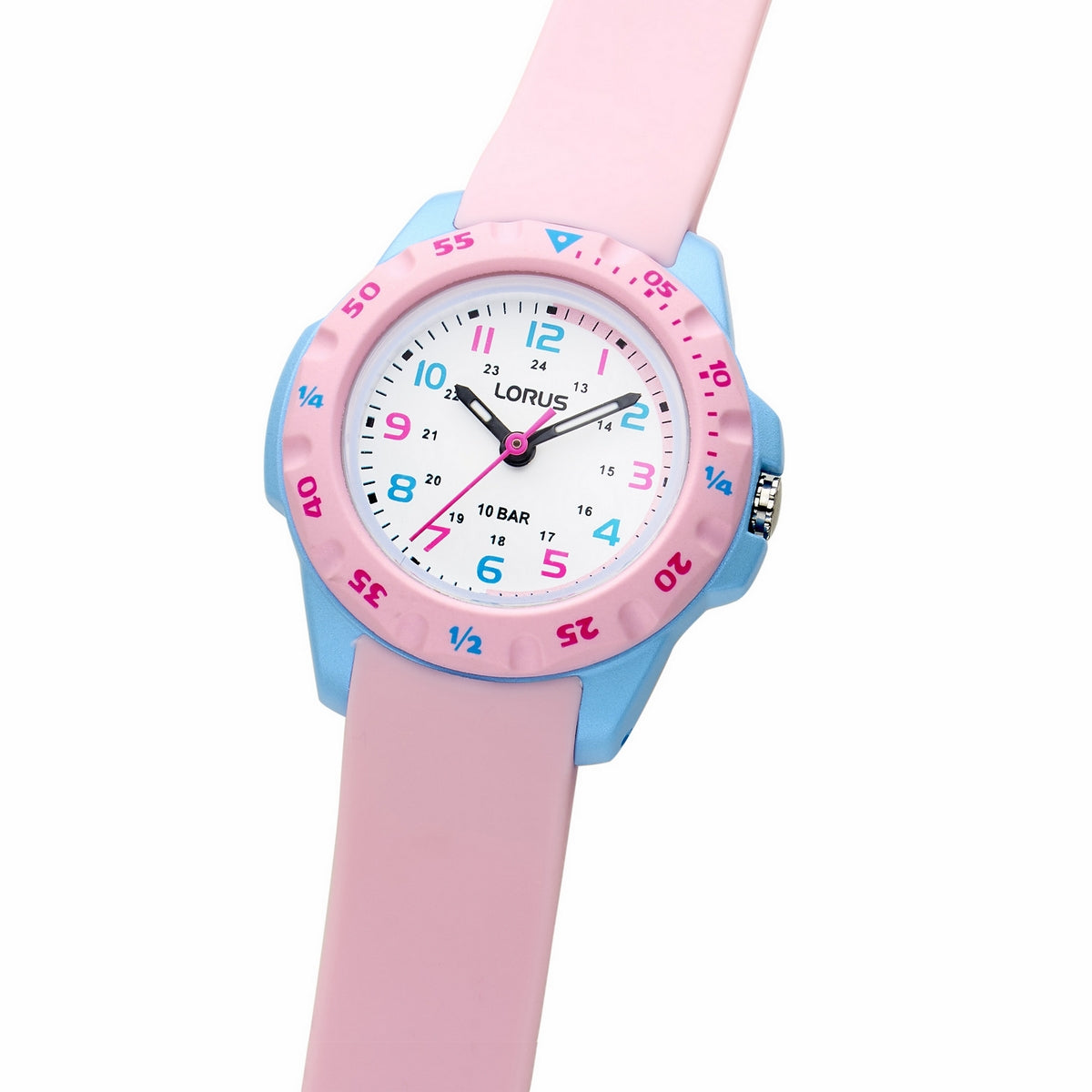 lorus quartz kids white dial pink silicone strap