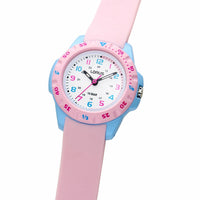 lorus quartz kids white dial pink silicone strap