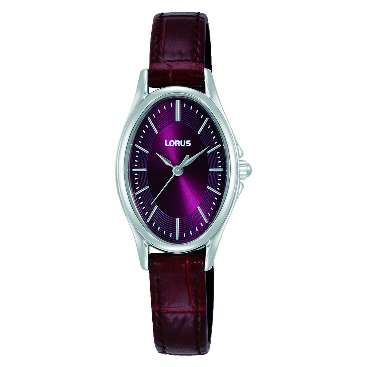 lorus quartz ladies stainless steel burgundy dial strap watch