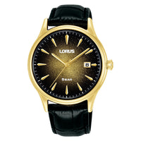 lorus quartz gents gold plated black dial straps watch