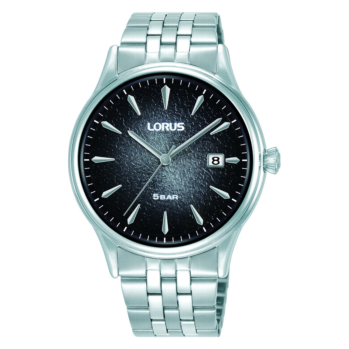 lorus quartz gents stainless steel black dial bracelet watch