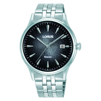 lorus quartz gents stainless steel black dial bracelet watch