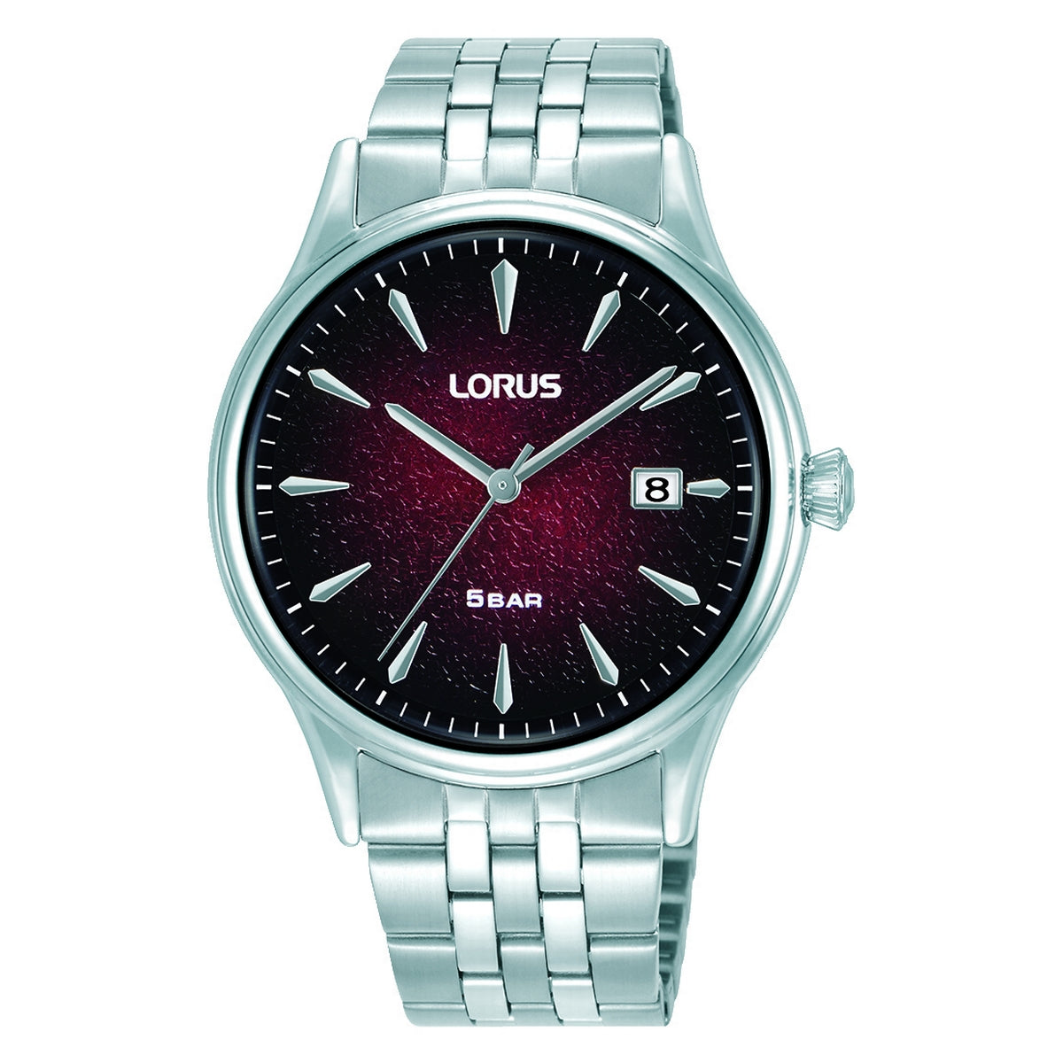 lorus quartz gents stainless steel burgundy dial bracelet watch