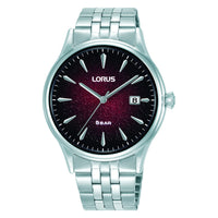 lorus quartz gents stainless steel burgundy dial bracelet watch