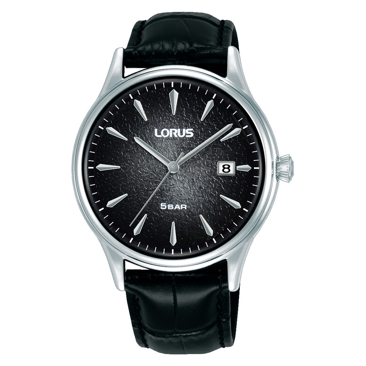 lorus quartz gents stainless steel black dial strap watch