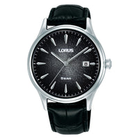 lorus quartz gents stainless steel black dial strap watch