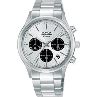 lorus quartz chronograph gents stainless steel white dial bracelet watch