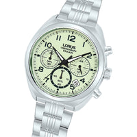 lorus quartz chronograph gents stainless steel green dial bracelet watch