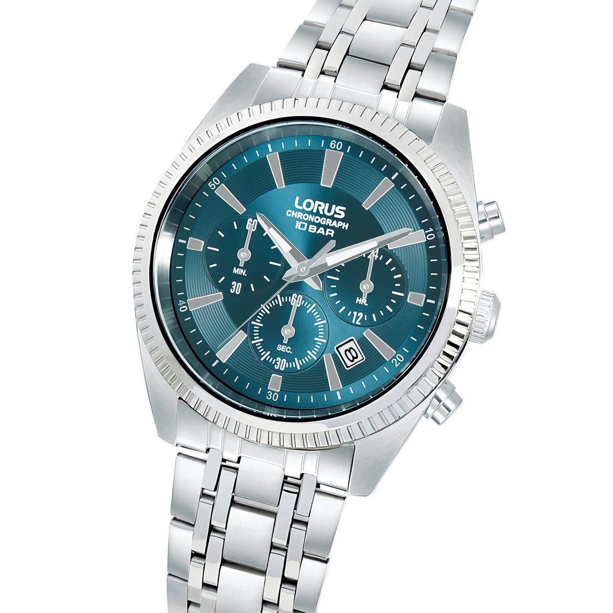 lorus quartz chronograph gents stainless steel blue dial bracelet watch