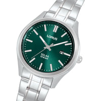 lorus solar gents stainless steel green dial bracelet watch